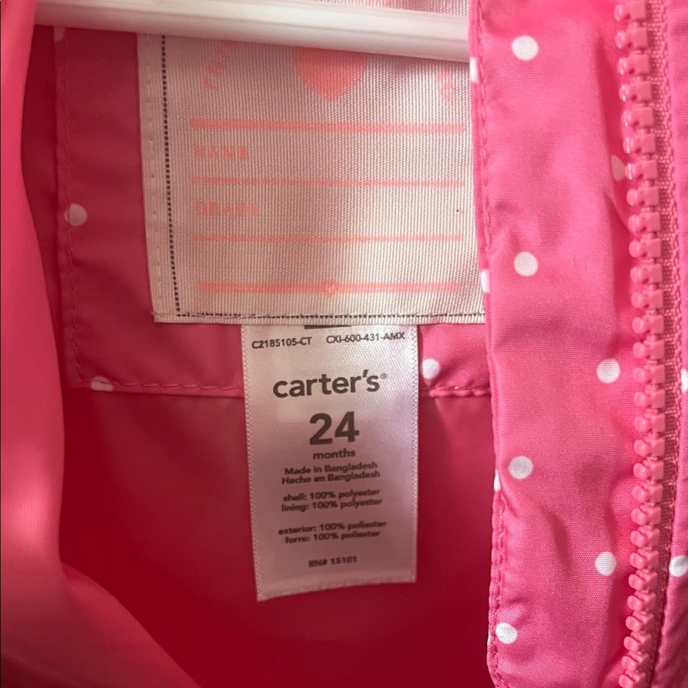 Carter's Pink Polka Dot Raincoat with Heart Pockets - Picture 2 of 3